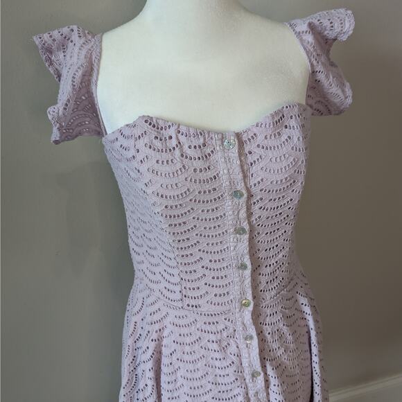 Gianni Bini Lilac Purple Eyelet Overlay Off Shoulder Fit & Flare Mini Dress Med - Picture 2 of 9